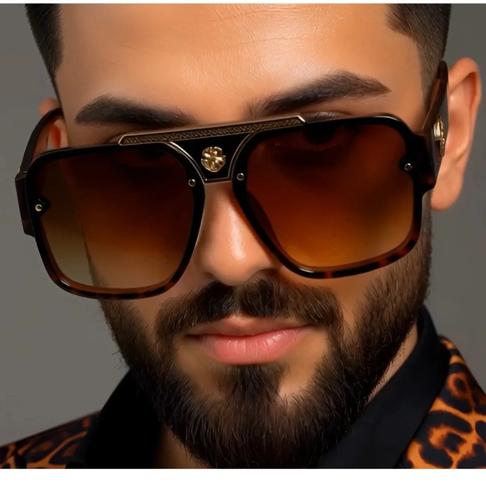 Fashion Men Sunglasses Hip Hop Brown Lens Square Retro Designer UV400 Protect‎